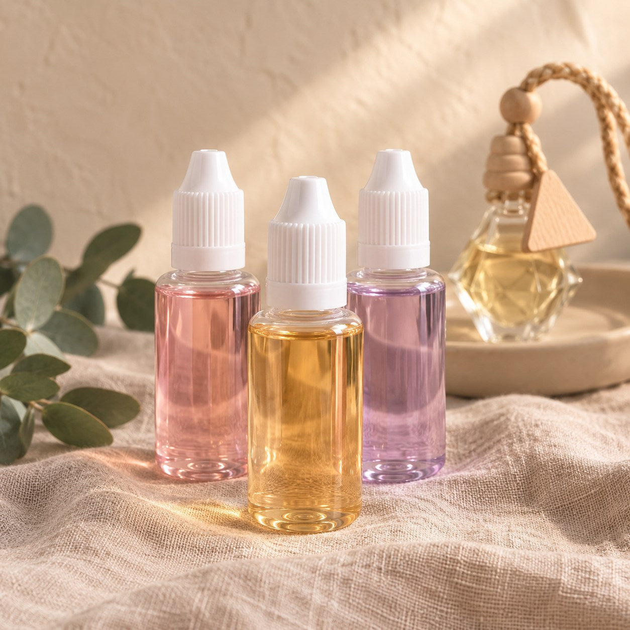 Refill fragrance oil bottles for perfumed car fresheners