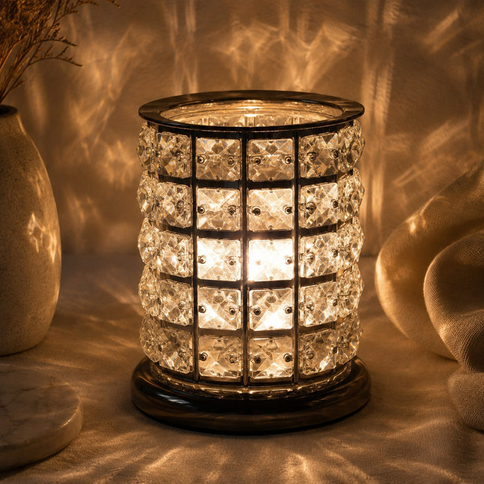 Beautiful Clear Crystal Touch Sensitive Lamp lit in the dark