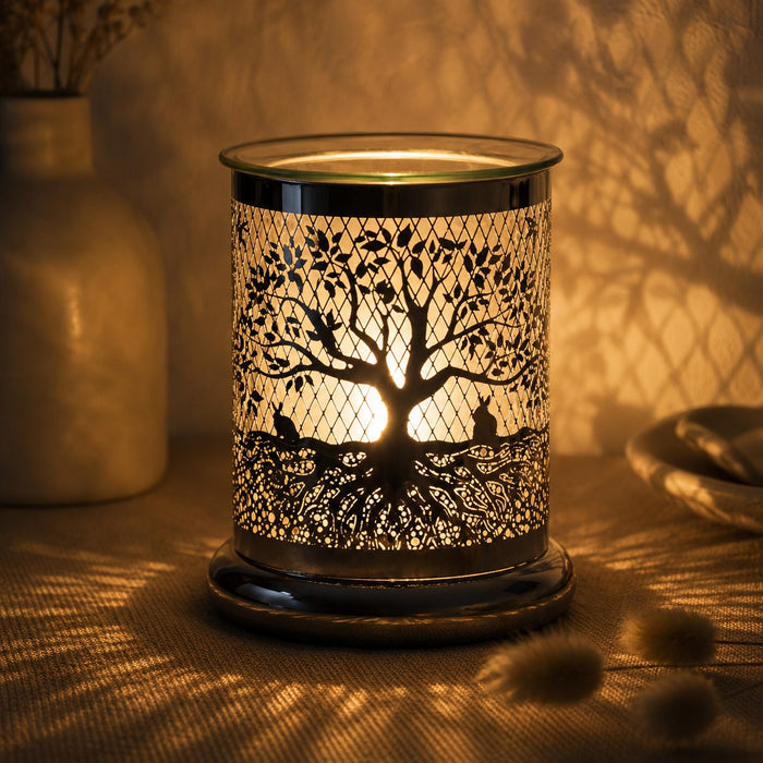 Tree Of Life -Silhouette Electric Wax Melt Burner lit in the dark