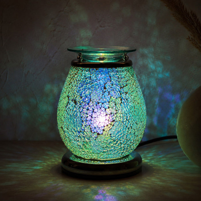 Mars Mosaic Electric Touch Lamp Burner lit in the dark