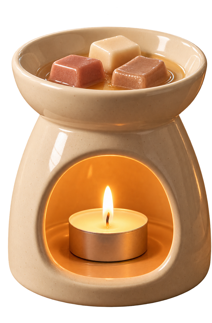 Ceramic wax melt burner with melts warming inside