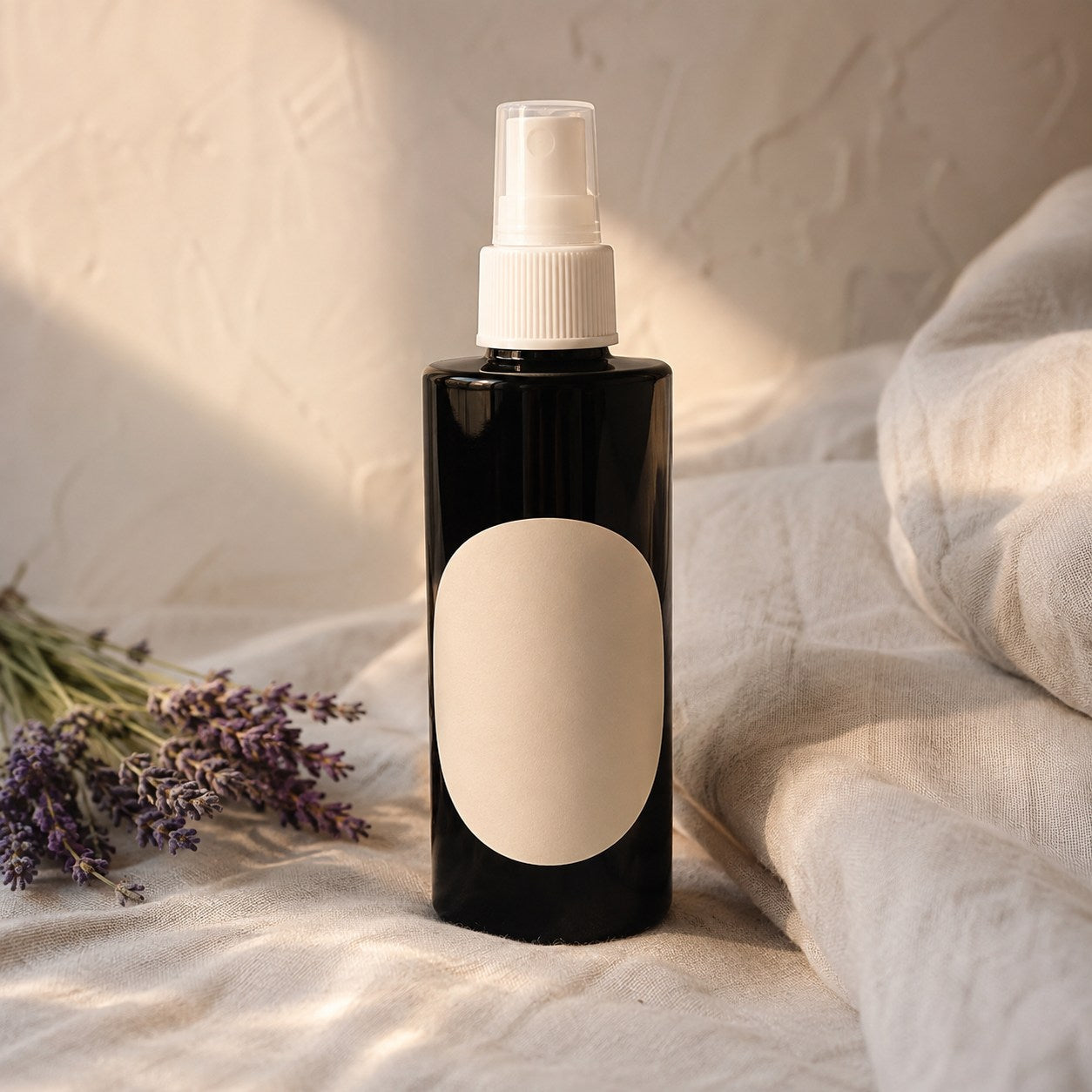 Sleepy time pillow and room spray on soft bed linen