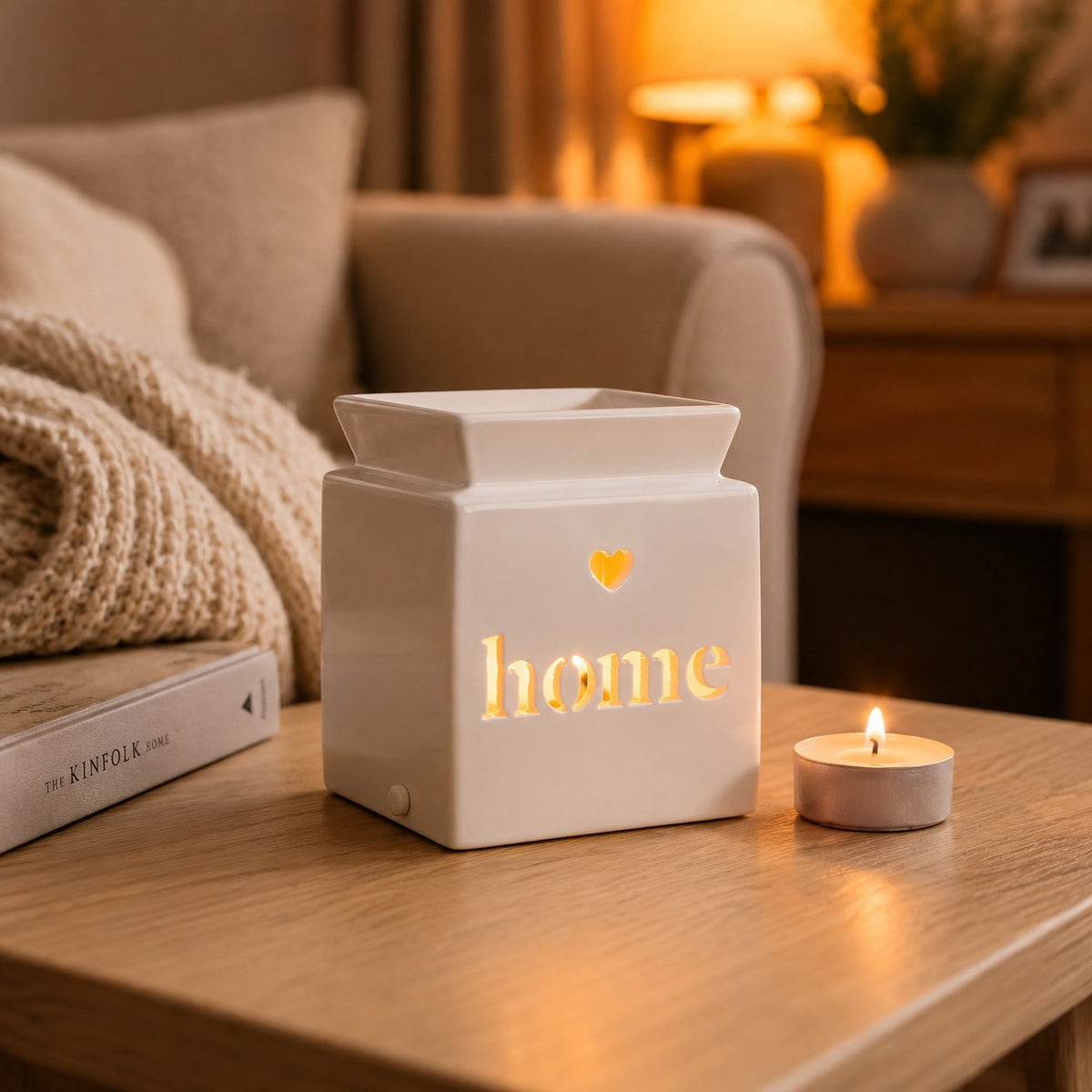 White Home cut out burner in a cosy living room