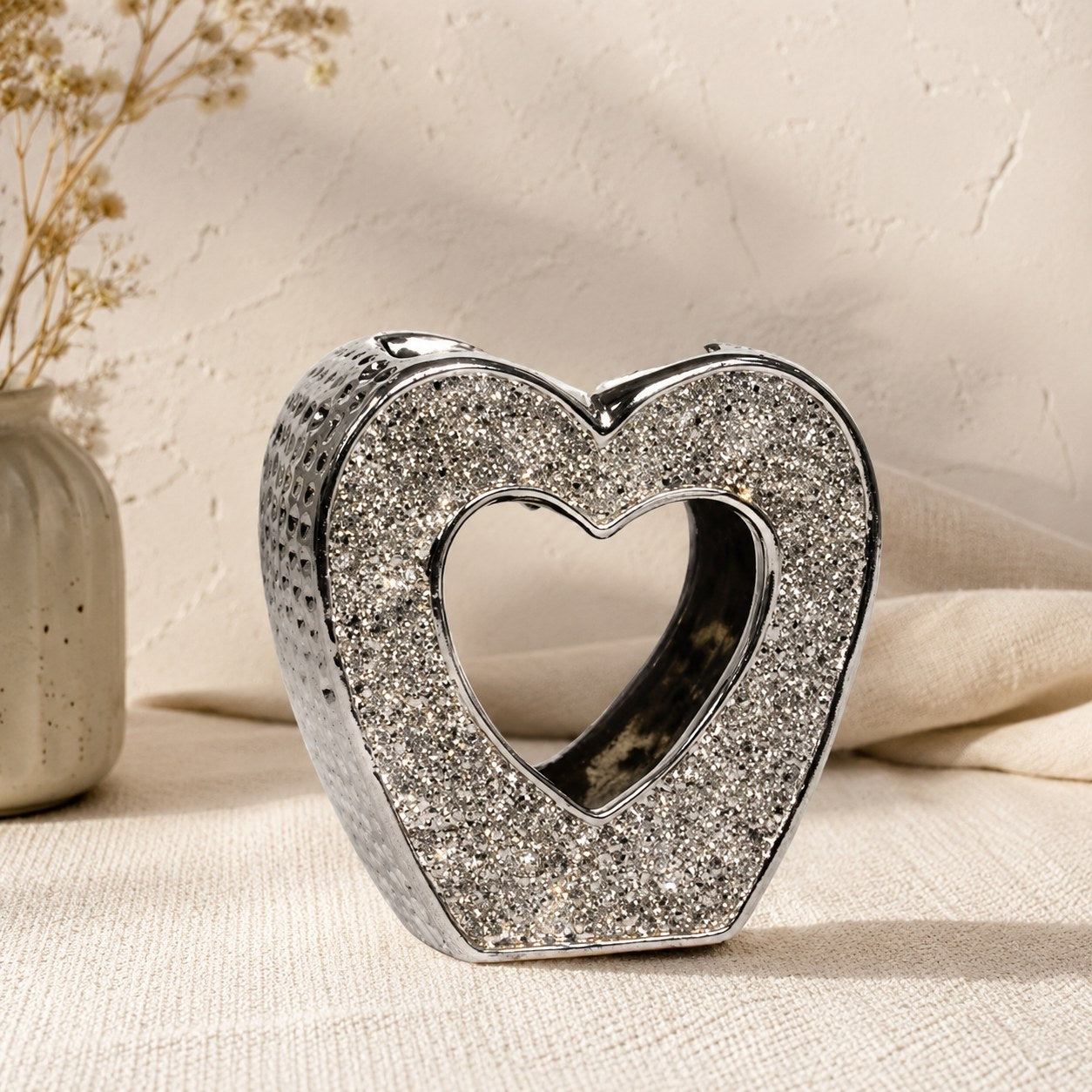 Silver crystal heart wax burner