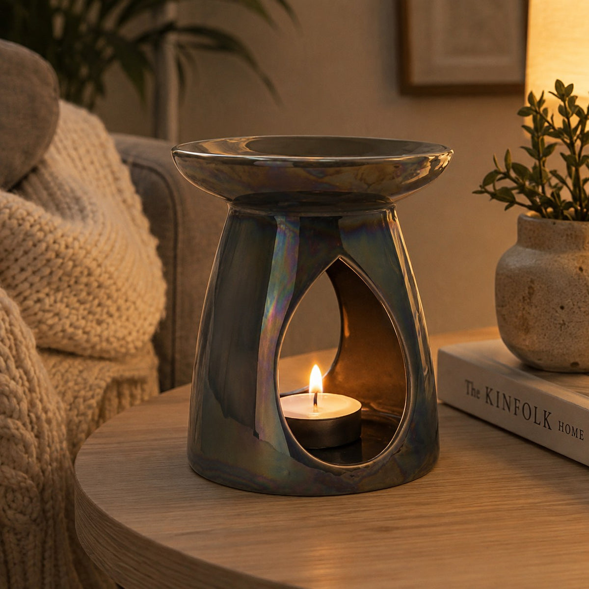 Grey pearly burner in a cosy living room