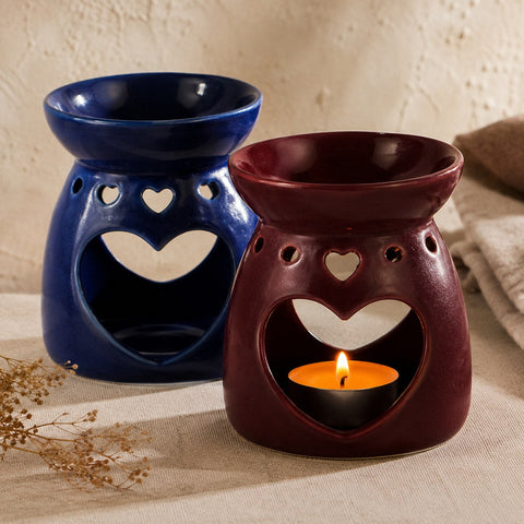 Ceramic heart oil burner in grey and white
