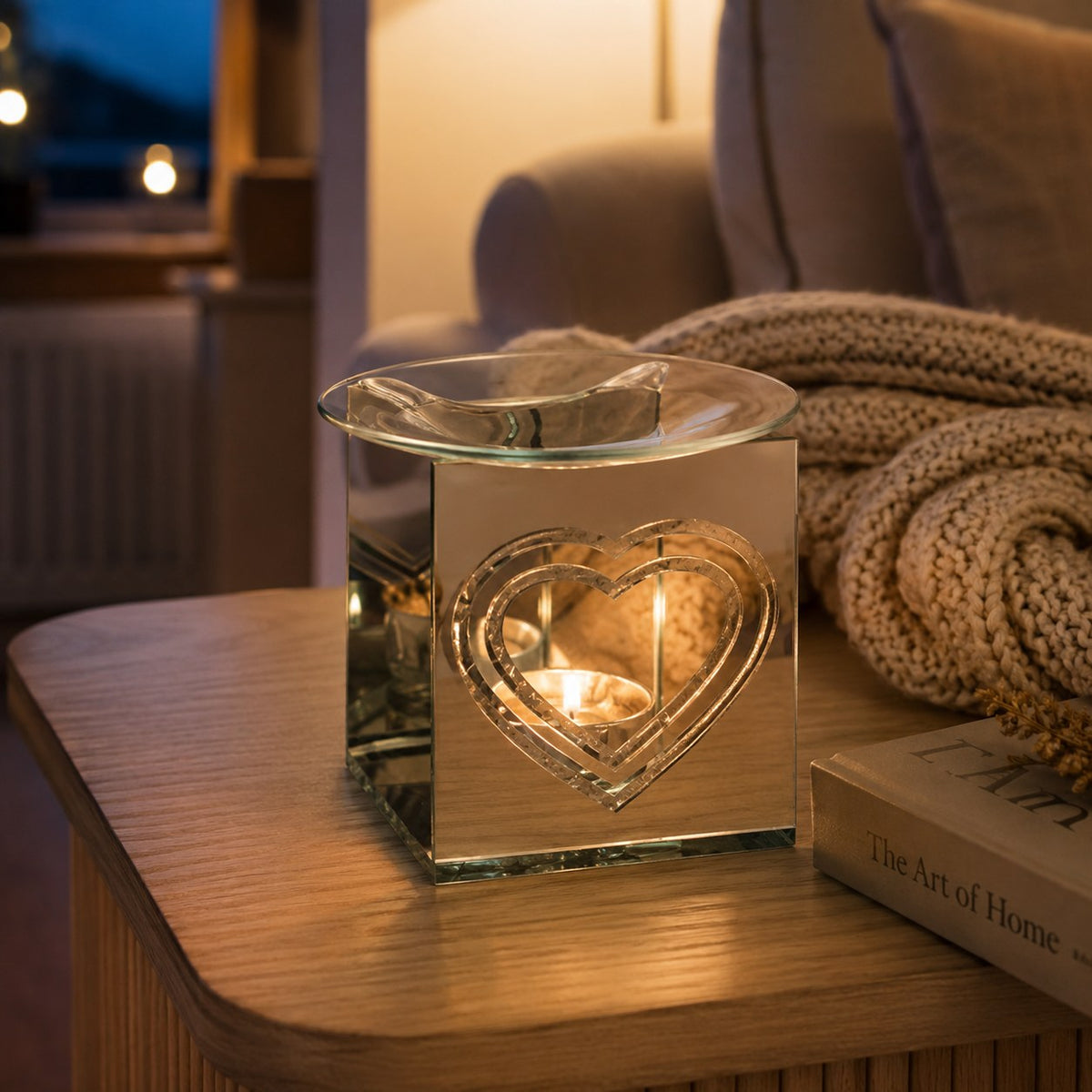 Silver heart burner in a cosy living room