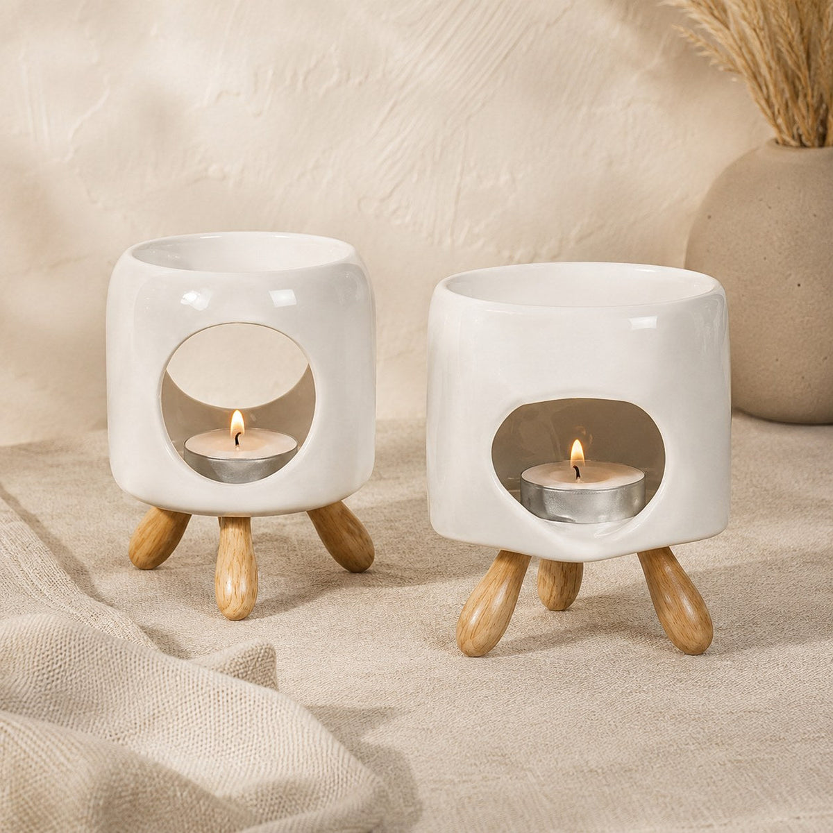 Modern oil burner with wooden legs