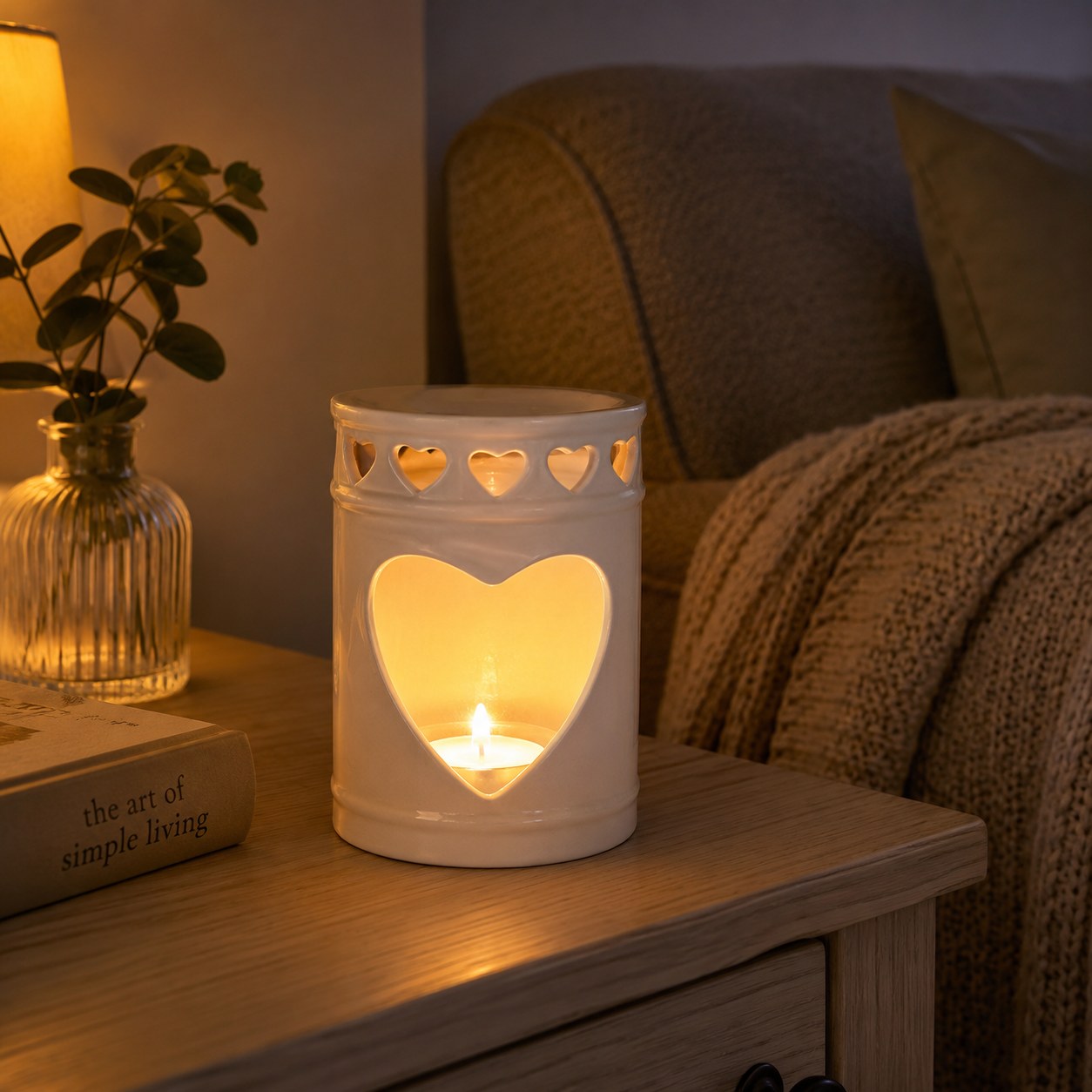 Heart cut out melter in a cosy living room