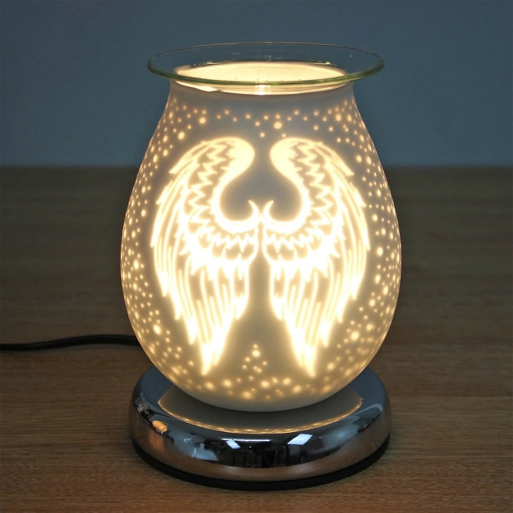 Electric Wax Melt White Satin Angel Wings 16cm- Touch Sensitive Plus 15 Melts